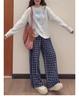 Korean Retro Plaid High Waist Wide Leg Pants for Women - Summer Drapey Straight Leg, Zhao Lusi Style.