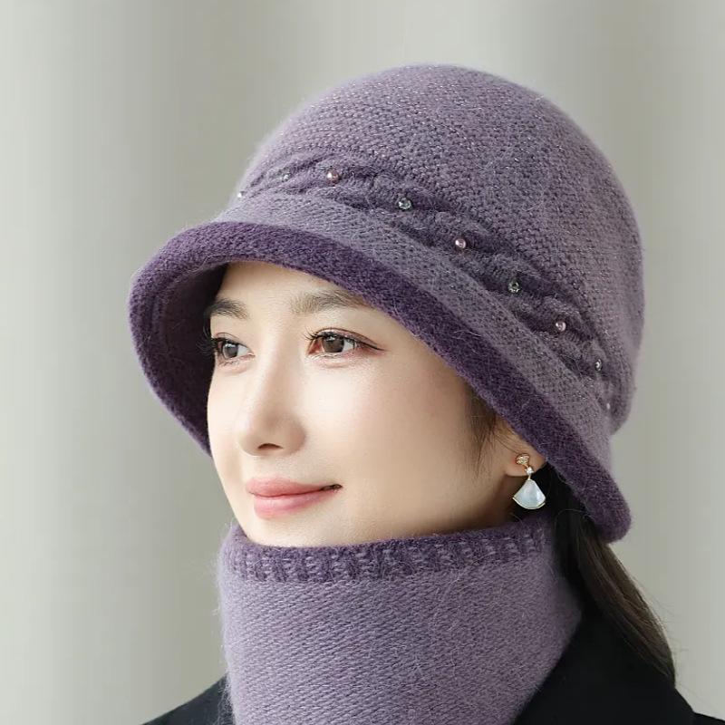 Mom hat winter new foreign style in the elderly grandma old lady basin hat rabbit fur warm ear protector wool hat