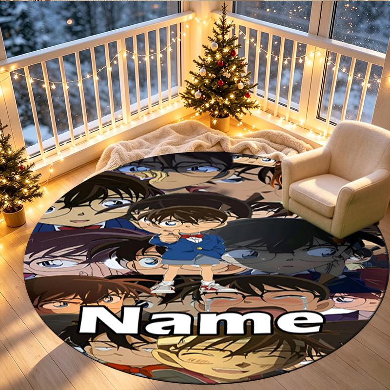 Custom Name Personalized Detective Conan Print Round Rug, Versatile Home Decor Carpet, for Playroom, Apartment, Balcony, Entryway, Hallway Gift