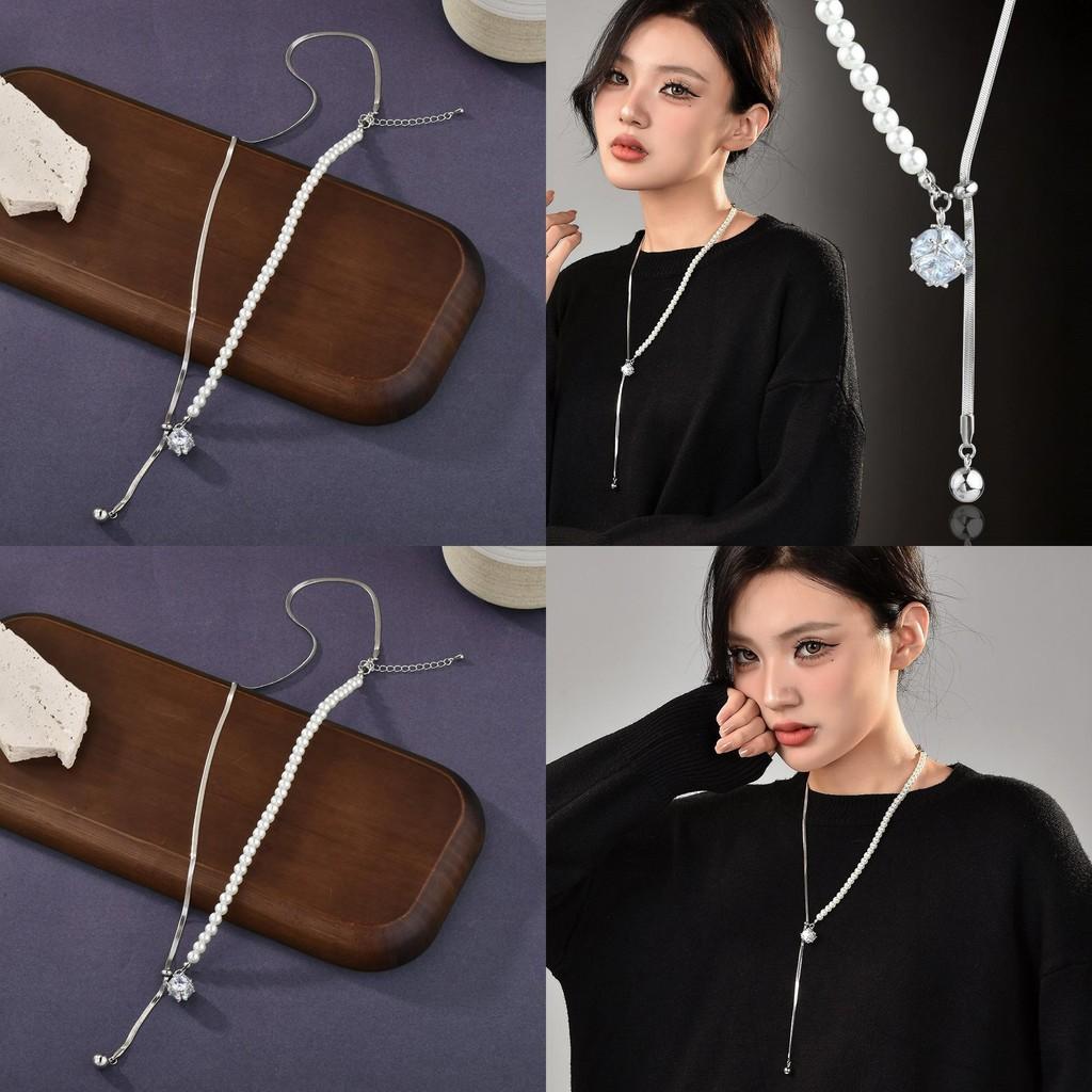 Luxurious Pearl Cubic Adjustable Necklace Featuring Premium Titanium Steel For Fall 2024