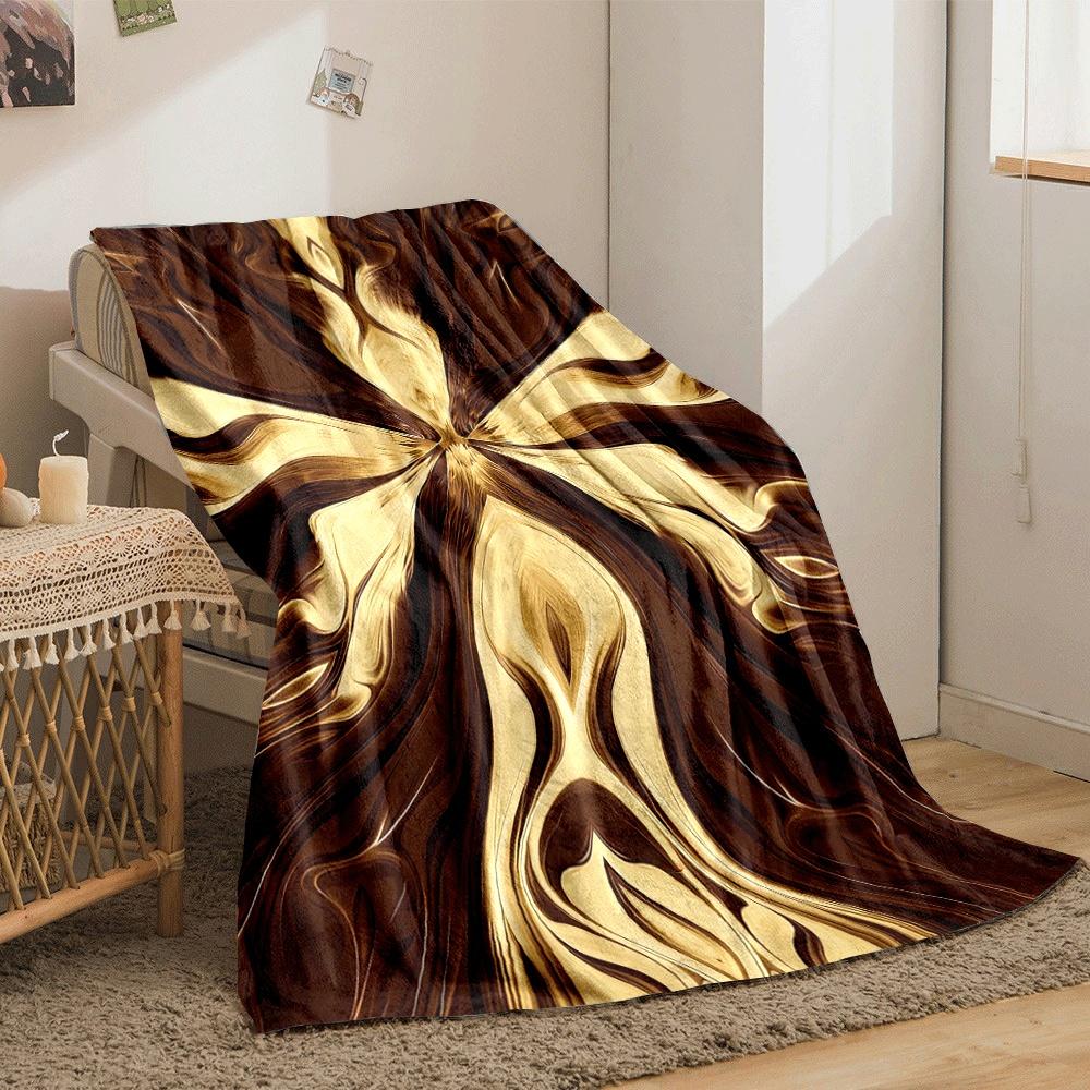 Symmetrical flowing design with brown and beige swirling patterns. for all seasons blanket lunch break throw gift