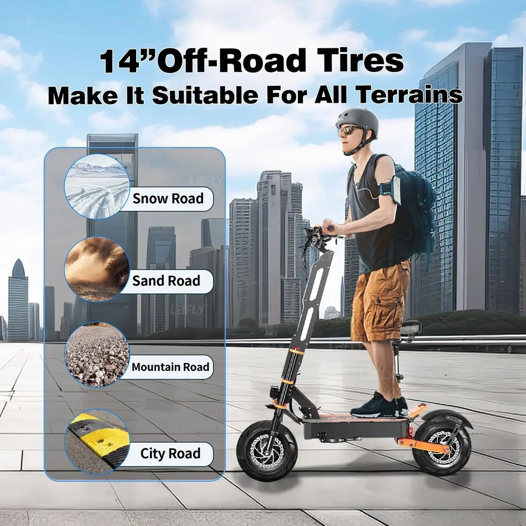 Электросамокат X8 PRO 8000W с двумя моторами 60 В, 14-дюймовыми большими внедорожными шинами, максимальной скоростью 95 км/ч, ЖК-дисплеем, складной электросамокат с сиденьем