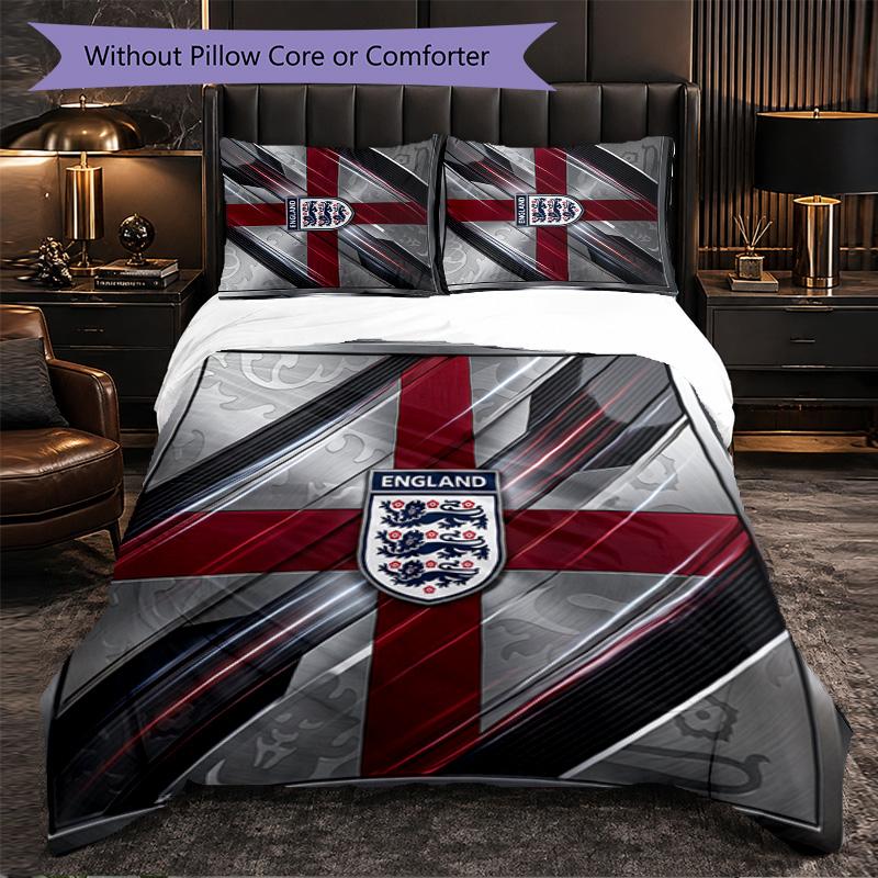 England Football Pattern 3 Pieces Bedding Set Soft Microfiber Duvet Cover with Pillow Cases for Bedroom