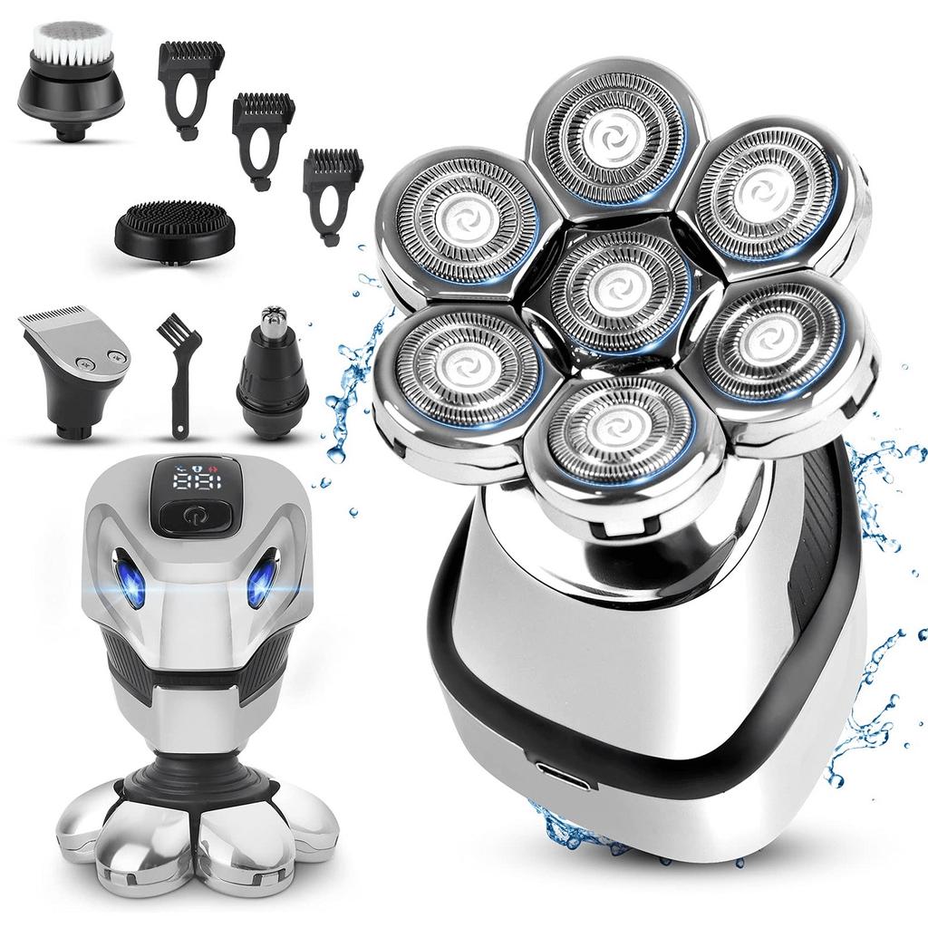Men's Electric Bald Shaver Grooming Set Waterproof Cordless Multifunctional Wash Charging