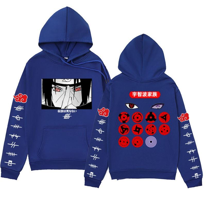 Naruto Uchiha Clan Hoodie Fleece Lined Warm Loose Sweatshirt Unisex Winter Casual Streetwear