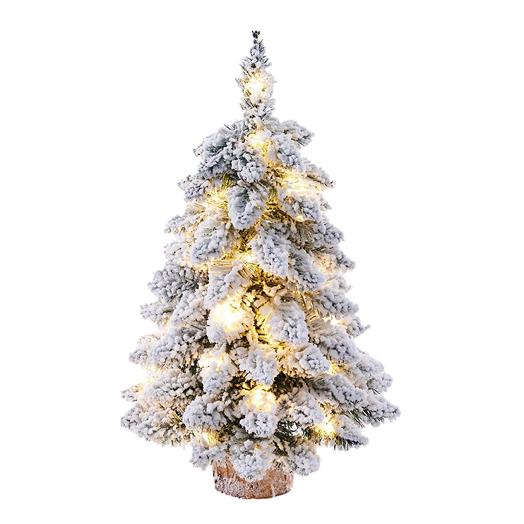 1 Prelit Tabletop Christmas Tree Snow Flocked Christmas Tree with Led Lights Wood Base Mini Xmas Pine Tree for Table Desk Home Christmas Decor