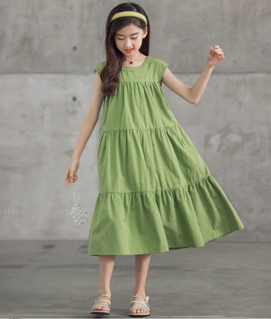 Юван Летнее Платье Макси без Рукавов с Многоярусным Летним Платьем для Начальной Школы Стильный Корейский Размер 130 Детское Платье, Платье, Юбка для Девочек,