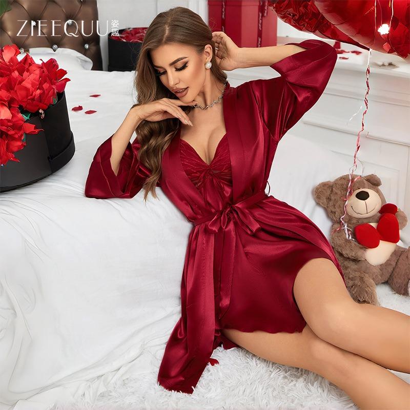 Sexy Bow Neck Nightdress Women's Loungewear Back Hollow Pajamas Robe Large Size 0