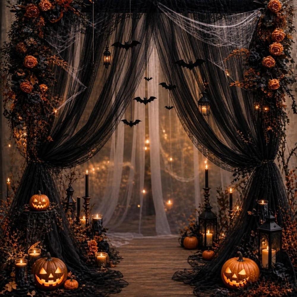 Event Backdrop Tulle Curtains Transparent Halloween Decor Modern Style Sheer Mesh Curtains Home
