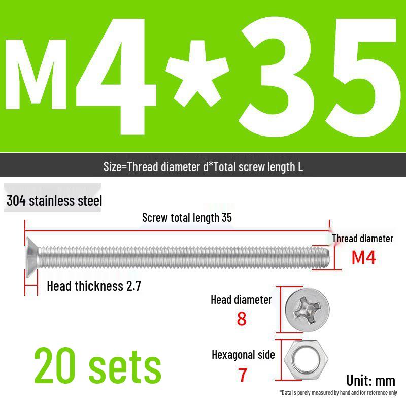 Набор Extra Long Phillips Flat Head Винтов и Гаек из Нержавеющей Стали 304 (2М, 3М, 4М)