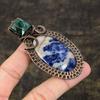 Содалит Ручная работа Медная проволока Оплётка Подарок Ювелирное изделие Подвеска 3.27" s9E34