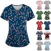Плюс Размер Печатный Рабочий Униформа Топы Для Женщин V-образный вырез Короткий рукав Забавные Футболки Рабочая Одежда Футболка С Карманами
