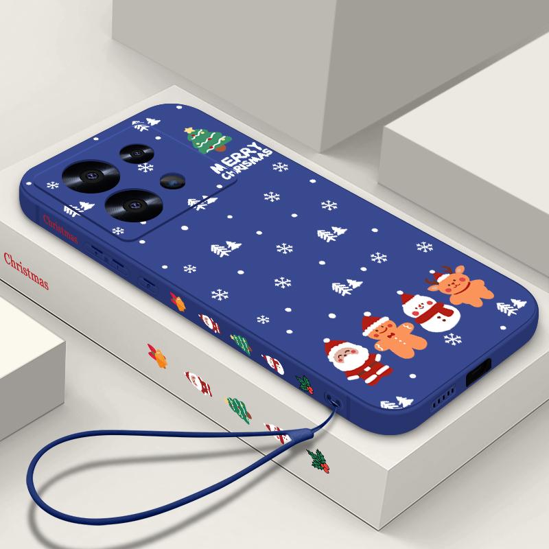Мягкий тонкий чехол с рисунком рождественской елки для Xiaomi 13T Poco F6 X6 Pro Redmi Note 13 12 Pro 11 10, матовый чехол из ТПУ с ремешком, противоударный чехол для телефона