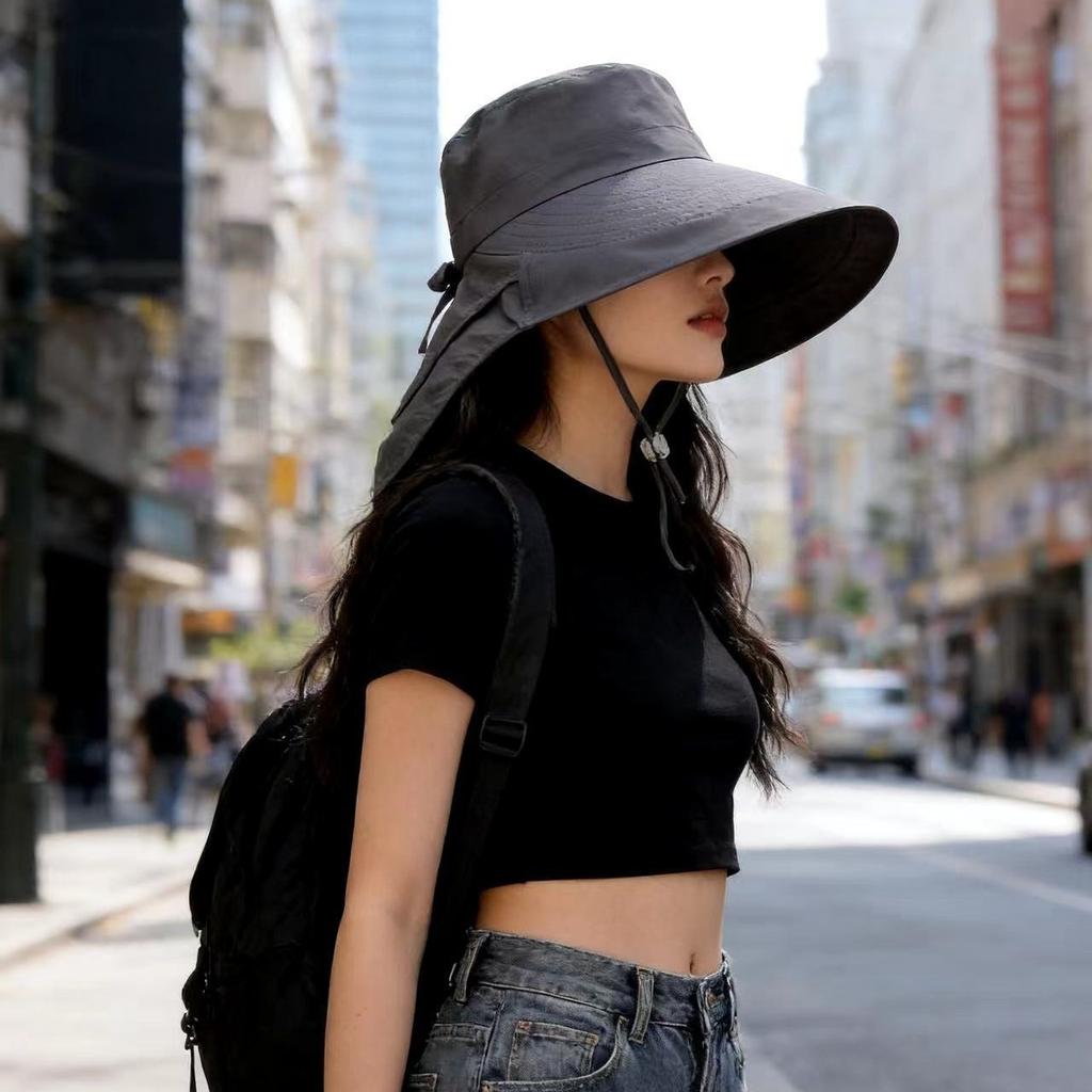 Korean Style Wide Brim Sun Hat Solid Color Women Bucket Hat Fashion Sun Protection Hat  Outdoor