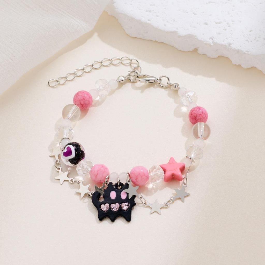 Трендовый браслет из бусин и жемчуга со звездой и цирконовой инкрустацией – Украшения ручной работы