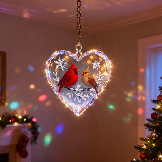 Red Birds Christmas Ornaments Couple Bird Heart Shaped Ornament for Xmas