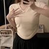 Summer French Waist Design Front Shoulder Short-sleeved T-shirt Women's Slim-fit Short V-neck Bottoming Shirt, Thin Top Women's Clothing