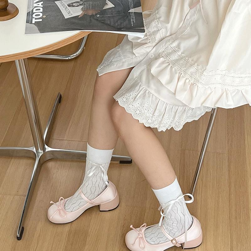 Japanese Jk Mary Jane Lace Hollow Lace Bowknot Pile Socks