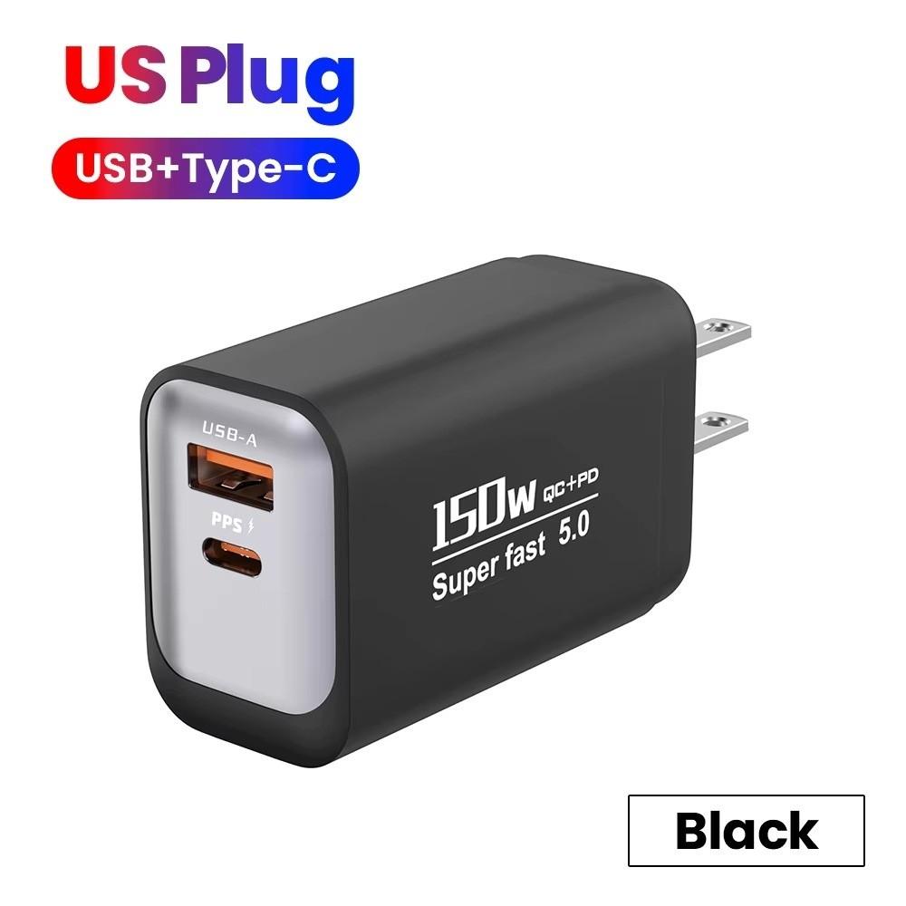 USB A+C 150 Вт Зарядное устройство 2 порта Адаптер быстрой зарядки для Huawei/Xiaomi/Samsung