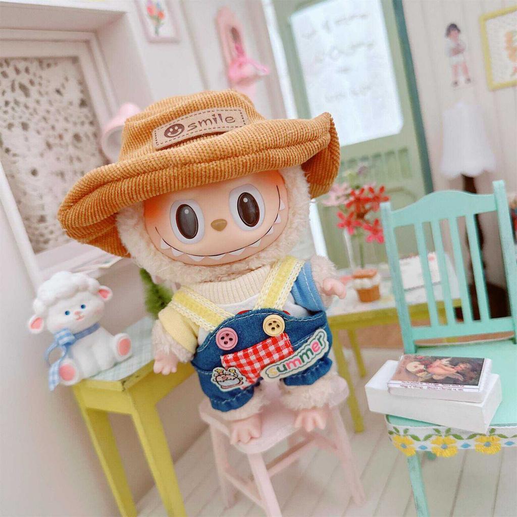 17cm Labubu Clothes Cute Mini Plush Doll's Outfit Accessories Flower Overalls Crawling Clothes for Labubu Dolls Children Gift