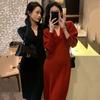 Легкая роскошь, утонченный стиль, королевский сестринский, легкий зрелый темперамент, платье-муза, вязаное красное платье на подкладке, женское, зимнее