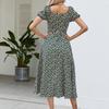 Повседневное летнее платье трапециевидной формы с квадратным вырезом, женское зеленое платье с пышными рукавами, женские элегантные платья с высокой талией и цветочным принтом, женская одежда 25278
