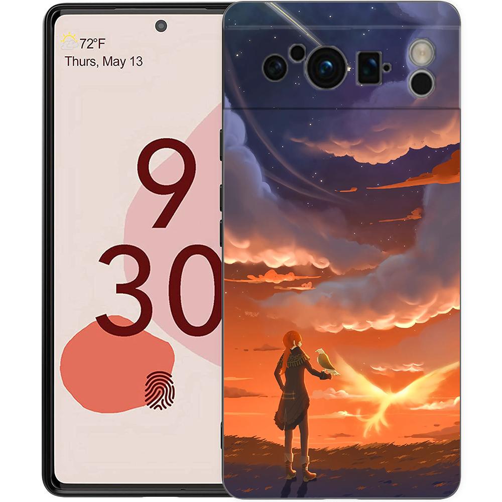 Пейзаж игры Genshin Impact Чехол для телефона для Google Pixel 8 A 7 6 Pro 6A 5G Черный Мягкий Противоударный Чехол Силиконовый TPU Чехол