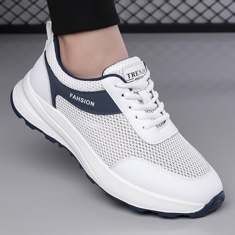 Summer Mesh Casual Sneakers for Man New Lace Designer Sports Running Shoes Male Fashion Solid Color Cow Leather Zapatos Hombre