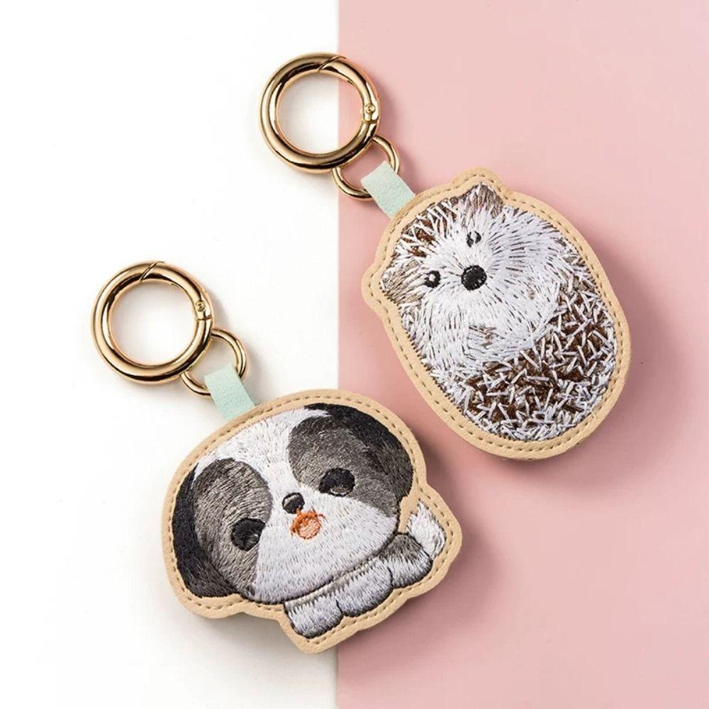 Dog Cartoon Animal Pendant PU Leather Car Keyring Lovely Embroidery Rabbit Keychain Gifts