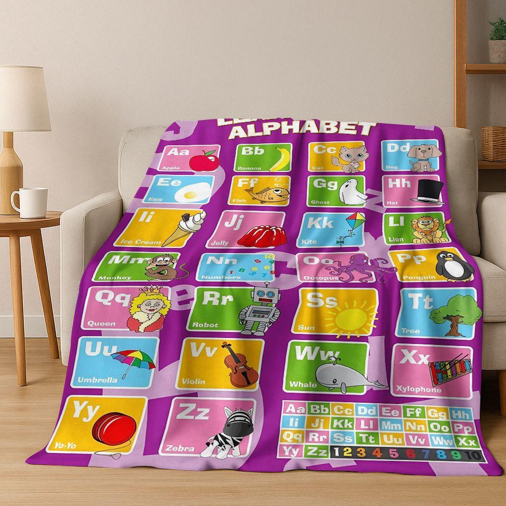 ABC Animal Alphabet Cartoon Early Educatio Children Flannel Blanket,Cozy Soft Throw Blanket for Home Bedroom Bed Sofa Cover