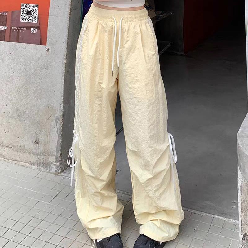 Женские брюки-карго в полоску большого размера Y2k в стиле Харадзюку, повседневные мешковатые летние широкие брюки с милым бантом, уличный стиль в американском стиле