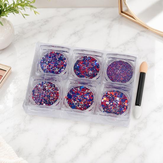 1/6Pcs Independence Day Body Glitter Gel, Patriotic Red White Blue Face Hair Glitter, Waterproof Sparkling Makeup Sequins, 4th of July Accessories