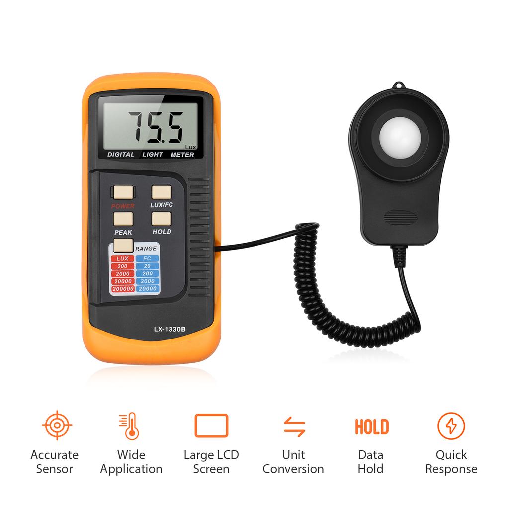 Digital Illuminance Light Meter Manual Range 200 To 200,000 Lux LCD Photometer Portable Handheld
