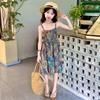 Girls' spaghetti strap dress, summer internet celebrity, girls' chiffon, children's clothing, floral princess beach dress, thin