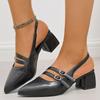 Fashion Pointed Toe Chunky Heel Sandals for Women Summer 2025 Double Buckle Strap Thick Heeled Pumps Woman Slingback Dress Shoes