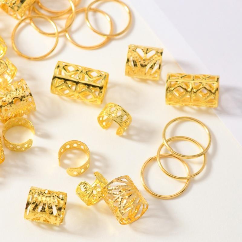 40pcs Hollowed-Out Iron Hair Decor Rings Non-rust Dreadlock Hair Extension Accessories for Punk Style Hairstyling