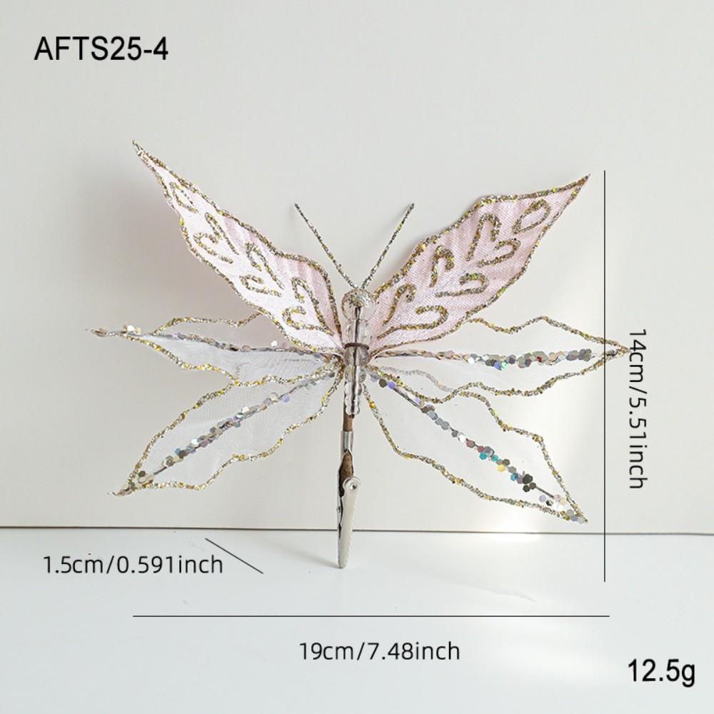 Mesh Dragonfly Christmas Flower Double Simulation Artificial Christmas Decorations Exquisite Sequins Glitter