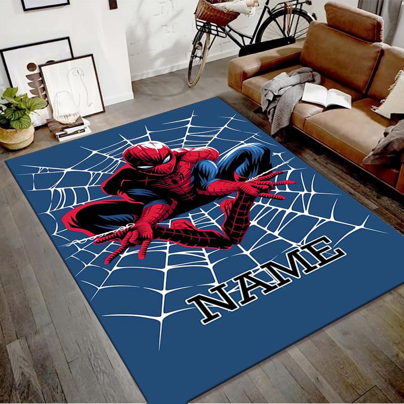 Custom Spider Man Mat Personalized Name, Polyester Washable Indoor Entryway Rug, Gift for Christmas, Easter, Thanksgiving Day