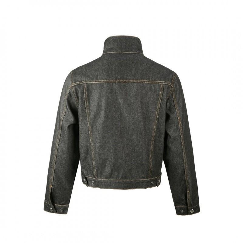 Mens Vintage Washed Denim Jacket With Asymmetrical Zip Front Loose Fit Fall Casual Outerwear