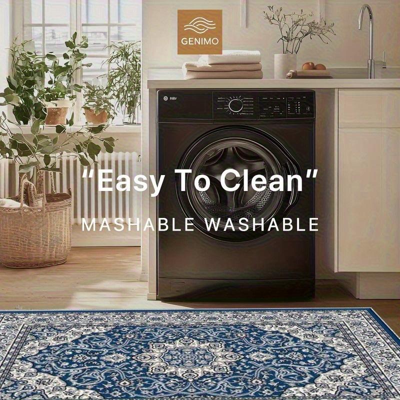 Vintage Persian Area Rug Blue Mandala Print Carpet Non-slip Floor Mat for Entrance Living Room Bedroom Home Decor
