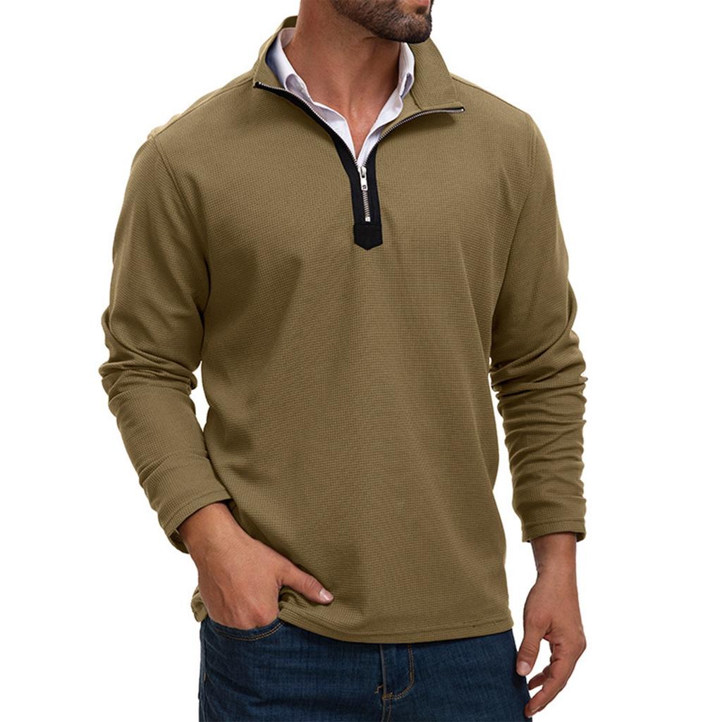 Мужской весенний однотонный топ с полумолнией и воротником-стойкой, с длинным рукавом, мужские повседневные модные топы