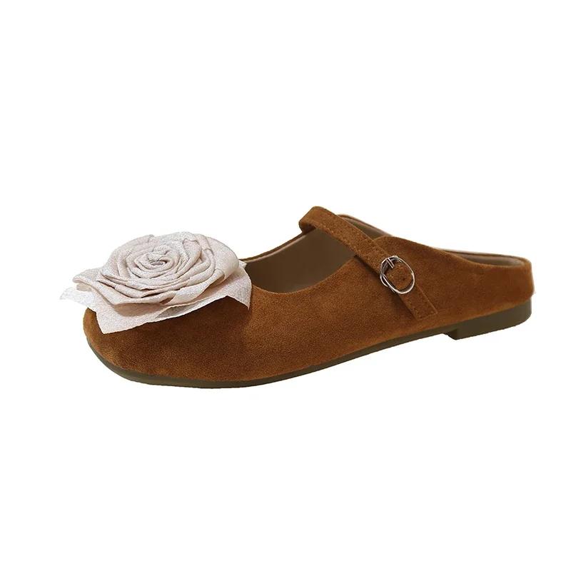 Новые летние женские шлепанцы с открытым носком, замшевые цветы, обувь для женщин, универсальная повседневная обувь для работы, мягкая подошва, Zapatillas De Mujer