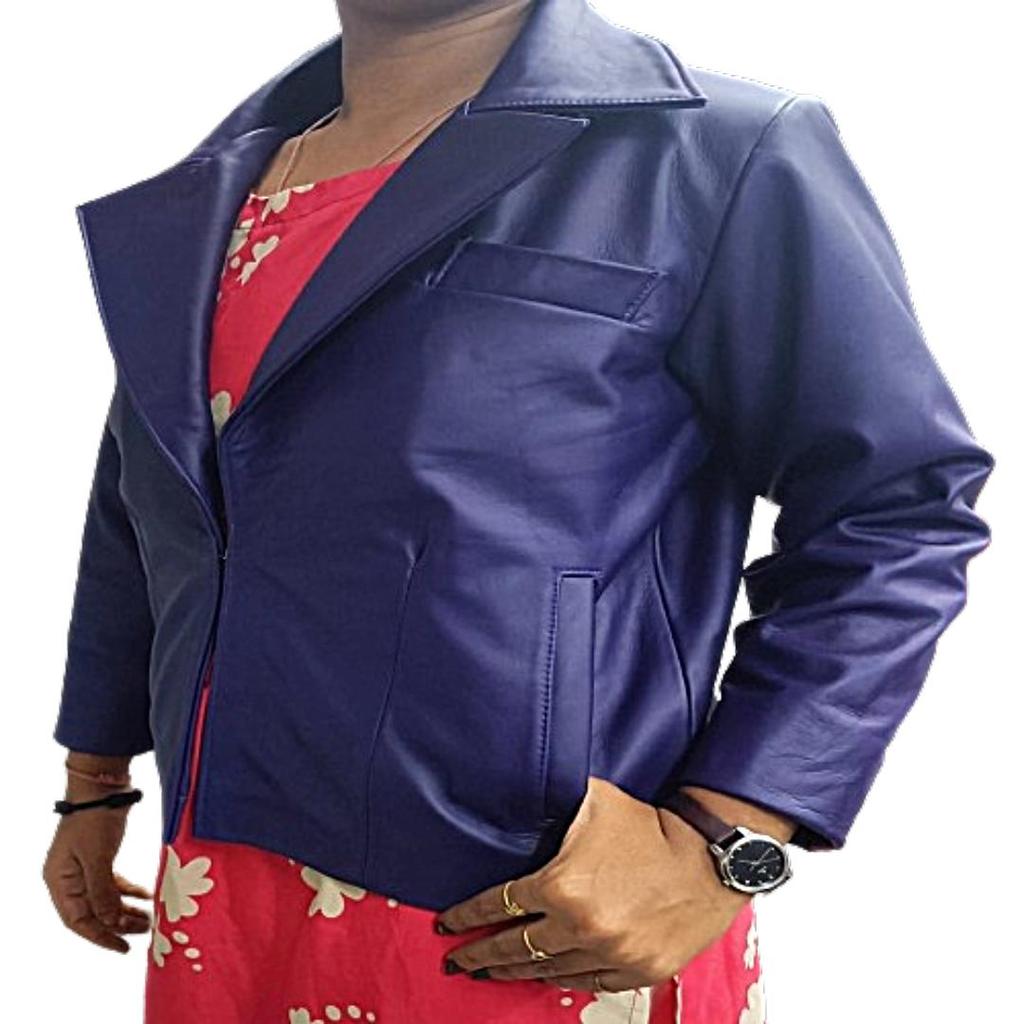 Women's Purple Solid Casual Tailored Leather Blazer, Women's Purple Two Button Closure Leather Blazer, Women's Purple Leather Coat.