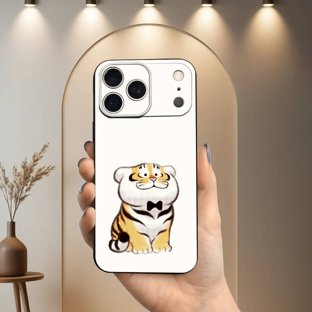 Cute Tiger Funny Phone Case For iPhone 17,16,15,14,13,12,11 Plus,Pro Max,XS,X,XR,SE,Mini,8,7,Soft Silicone Black Cover