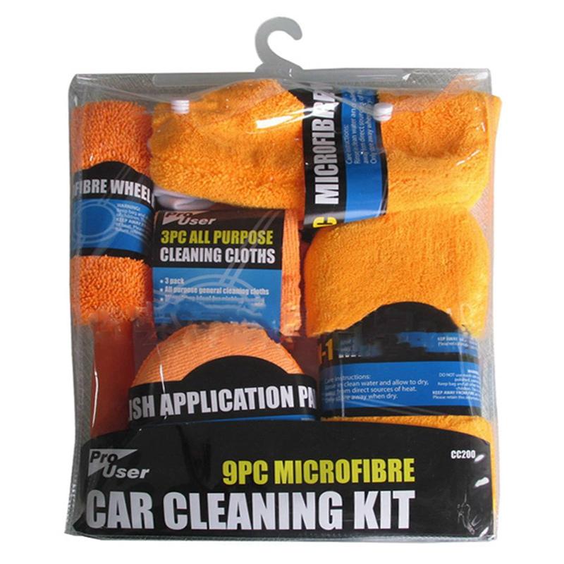 Car Cleaning 9Pcs/Set Auto Care Wash Cleaning Tool with Microfiber Towels Applicator Pads Wash Sponge Wash Glove Wheel Brush