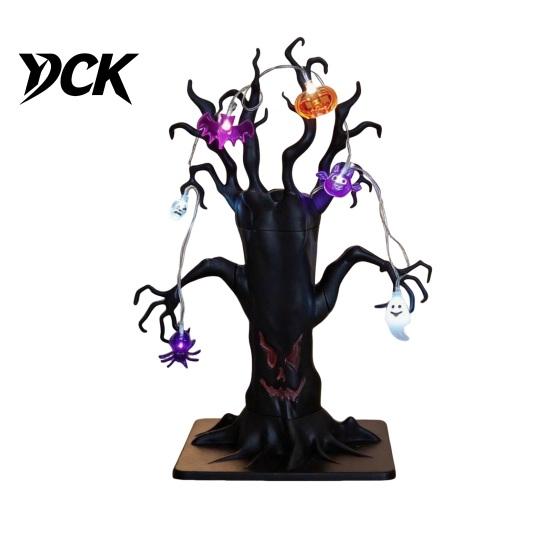 Light Up Ghost Tree for Party Lighted Halloween Spooky Dead Tabletop Decor, Face Haunted Scary Atmosphere Props Bar with Pumpkin Spider LED