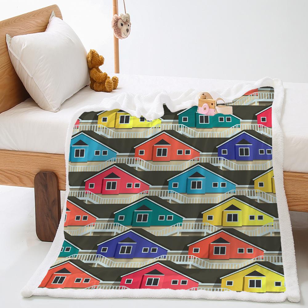 House 2D Digital Printing Thickened Lamb Fleece Crystal Fleece Blanket