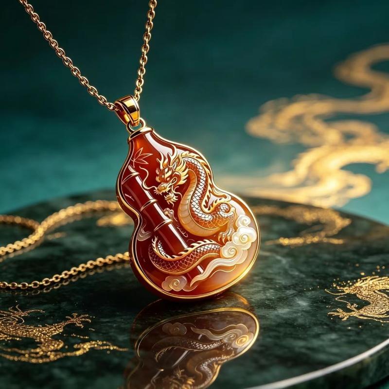 Китайский Счастливый Дракон Феникс Эмалированный Тыква Подвеска Ожерелье Тотем Этнические Украшения Минималистичный Унисекс Мода