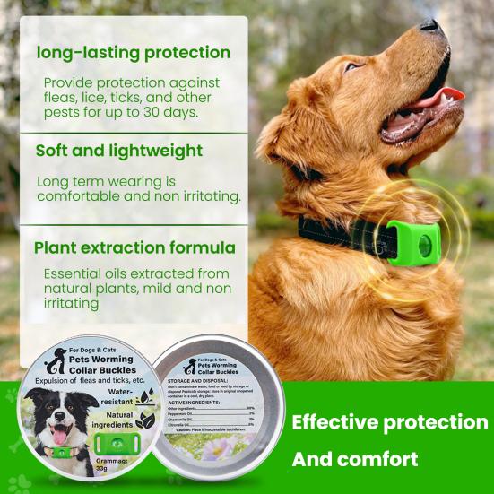 Бирка для профилактики блох для собак Натуральные ингредиенты Отпугивающая клещей бирка Водонепроницаемая бирка на ошейник с 2 сменными блоками Регулируемая для маленьких, средних и крупных собак