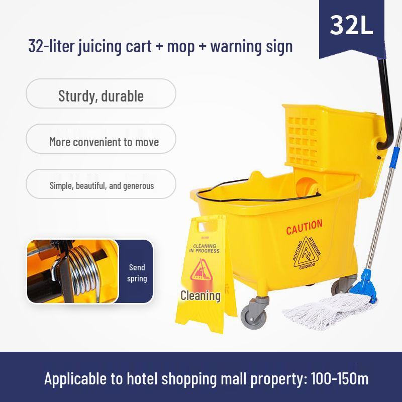 Single Bucket Mobile Mop Cart with Squeeze Feature
